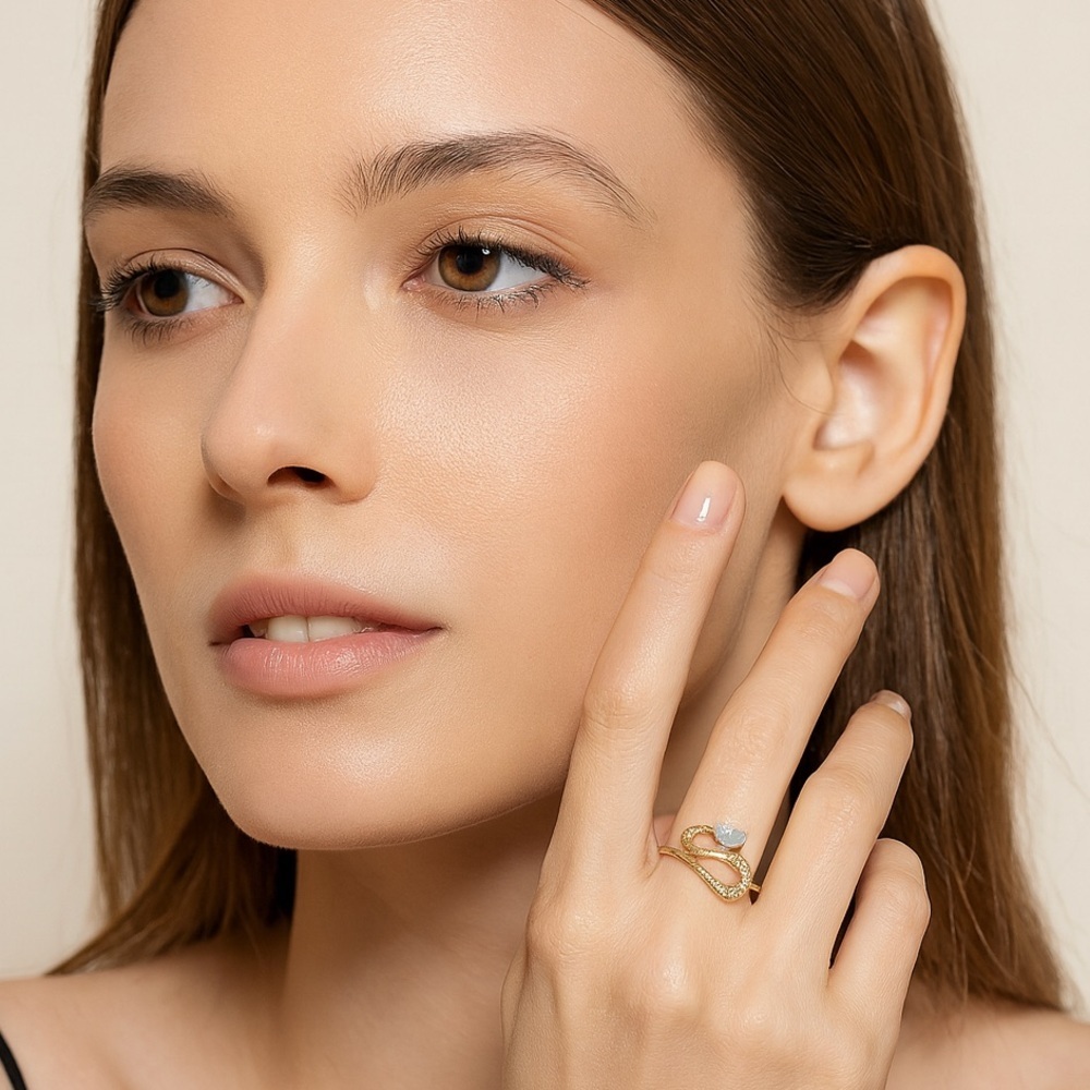 Pretty Bird Jewelry Rose Gold snake ring with teardrop stone